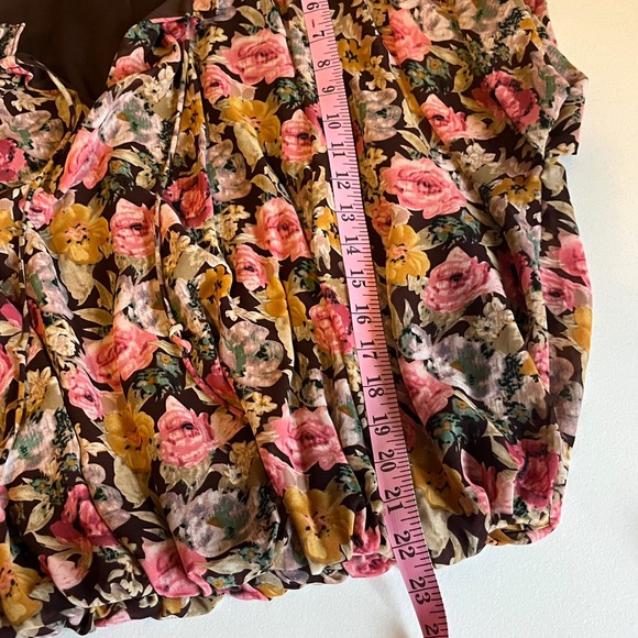 Entro Floral Print Chiffon Blouse Ruffle Neck Boho Romantic Short Sleeve Top  M‎ - Picture 10 of 12
